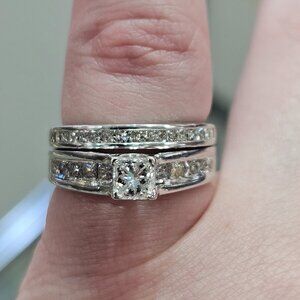 14K White Gold Princess Cut Diamond Fused Wedding Ring Set 1.75TCW Size 5.25